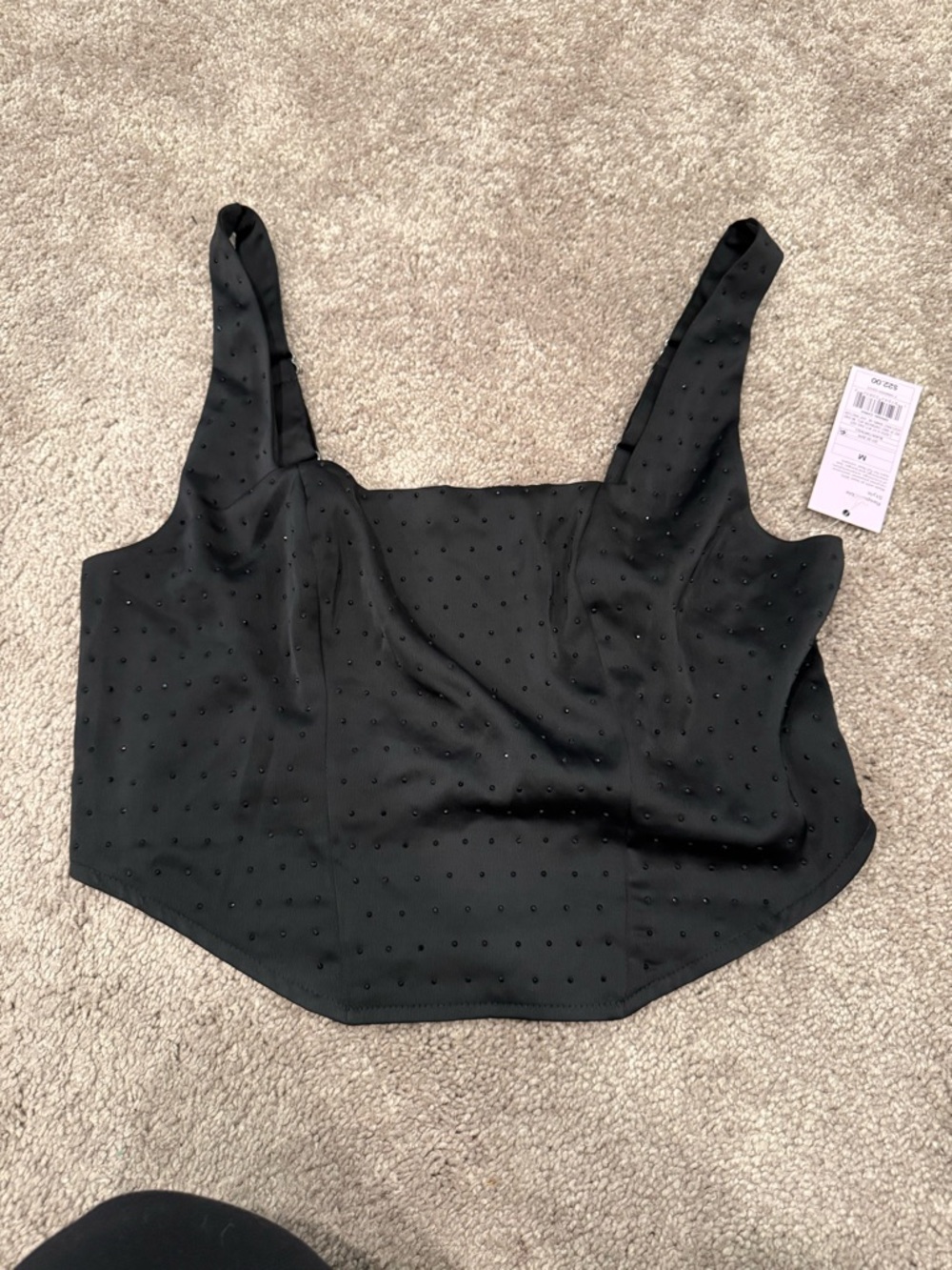 wild fable Black Square-Neck Cropped Tank with Dot Texture
